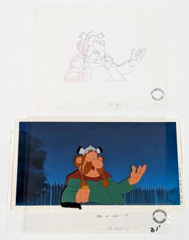 Asterix in America / Original Production Cel mit Hintergrund plus Vorzeichnung