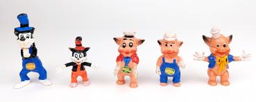 Zelluloid Figuren Drei Schweinchen + böser + kleiner Wolf - komplett, Hopf - TOP