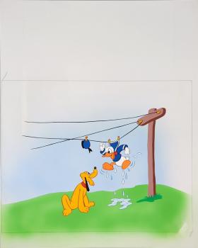 Disney-Originalzeichnung aus "Eine Ente wie du und ich" 1984 - Donald & Pluto