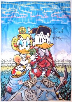 Großes Textilbanner $crooge & Goldie in Klondike signiert von Don Rosa 85x128 cm