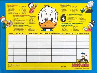 Micky Maus Beilage aus Heft 34 / 1974 - Stundenplan