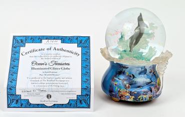 Bradford Exchange Delfin Schneekugel Oceans Treasures Musik Licht inkl COA