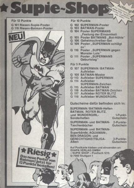 BATMAN RIESEN POSTER original 1970er / 70's Supie-Shop Ehapa Verlag SUPER SELTEN