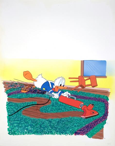 Disney-Originalzeichnung aus "Eine Ente wie du und ich" 1984, Donald Staubsauger