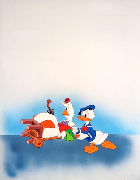 Disney-Originalzeichnung aus "Eine Ente wie du und ich" 1984 Donald und Gustav