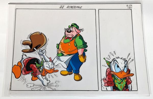 Disney-Originalzeichnung auf Folie von Giulio Chierchini - Donald als Cowboy