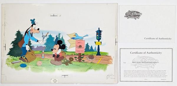 Disney Original Art, Mickey Mouse & Goofy "Snail Crossing", Folie & Guoache