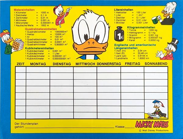 Micky Maus Beilage aus Heft 34 / 1974 - Stundenplan