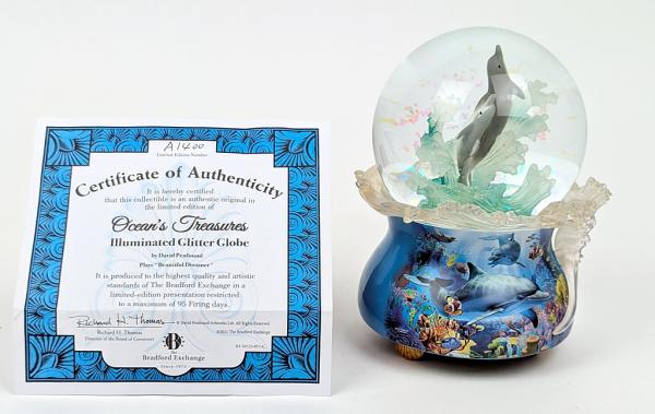 Bradford Exchange Delfin Schneekugel Oceans Treasures Musik Licht inkl COA